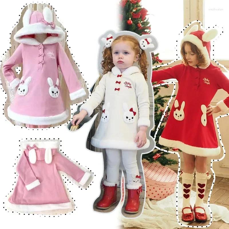 Girl Dresses Children's Christmas Clothing Japanese Princess Wind Cartoon Stereo Ear Plus Velvet Long Sleeve Sweater Skirt
