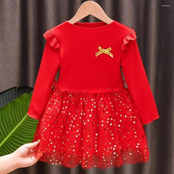 Vestidos de niña para niños, vestido de punto de princesa rojo y rosa de manga larga para el año de Navidad, 2, 3, 4, 5 y 6 años de cumpleaños