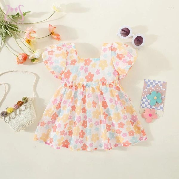 Robes de fille Vêtements d'été pour enfants Bébés filles Fleur colorée Enfants Manches bouffantes Style coréen Costume pour tout-petits de 0 à 3 ans