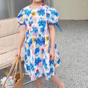Robe de fille vêtements pour enfants ciel doux bleu robe princesse été lacation à manches courtes à manches rondes à noue en floral fille pour enfants