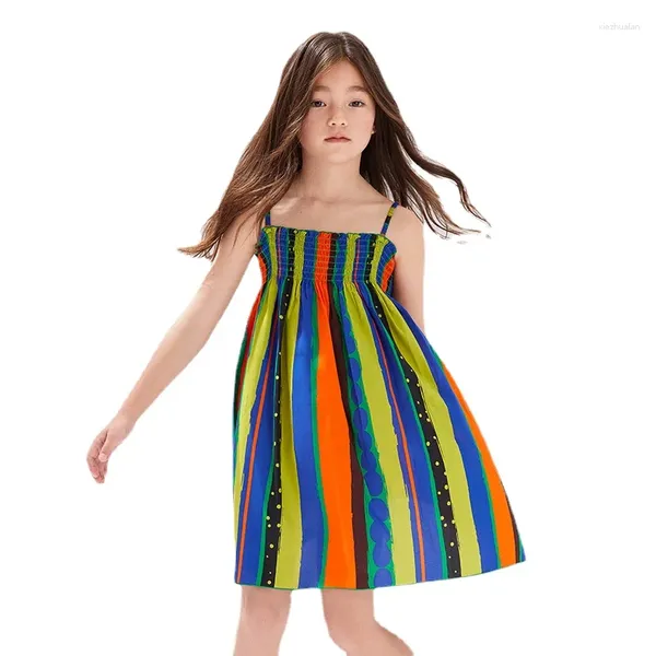 Robes d'été pour filles, vêtements pour enfants, col licou, Version coréenne, rayée, à pois, élégante, décontractée, plage