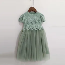 Robes fille robe enfant fille automne moyen et grand col de poupée verte jupe princesse pur coton
