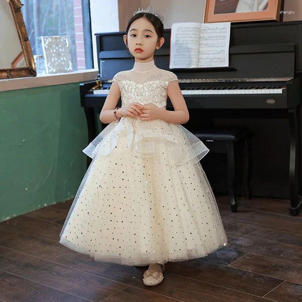 Robes Fille Robe Enfant Pompon Danse Mariage Petite Princesse Chic Hôtesse Fleur Piano