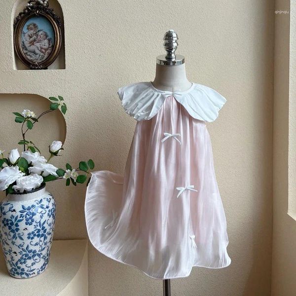 Robe fille robe d'enfants Summer Girl Fresh Cute Doll Nou Baby Baby Bow Pink 2024 Age 2 à 8 ans
