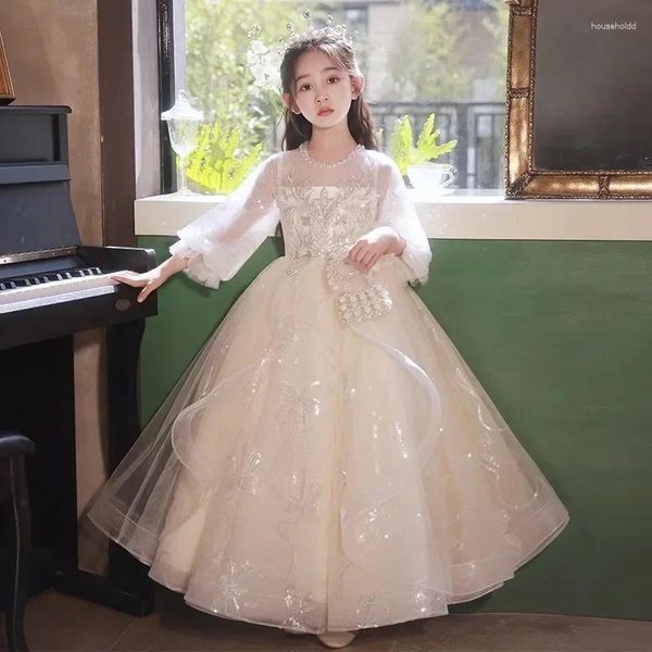Robes de fille robe de soirée pour enfants 2024 Année chinoise Hôte de la jupe de Pengpeng Grand anniversaire princesse fleur