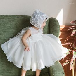 Robes de fille Robe de première année pour enfants Princesse Mariage Petite fleur Anniversaire Dentelle avec chapeau