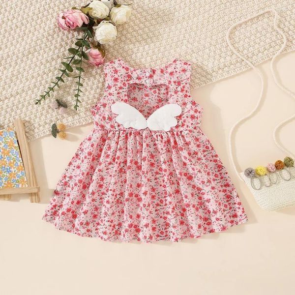 Robes pour filles, tenue florale pour enfants, Version coréenne, mignonne et douce, décontractée, vacances, bébé avec petites ailes