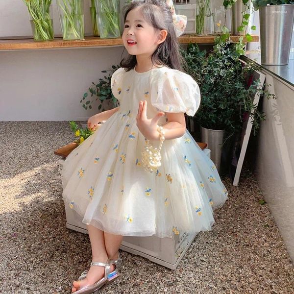 Vestidos de niñas para niñas para niños Summer Princess Vestido Western Style Western Temperamental Niños Baby Mesh Floral Clothing