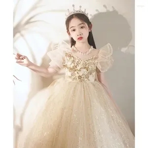 Robe de fille robe de princesse pour enfants Petit hôte Performance de piano Performance Soirée Birthday Flower Wedding Fluffy Gauze