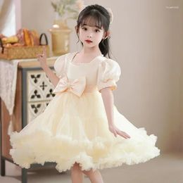 Girl Dresses Children's Princess Girl's Stijlvolle gaas Mesh Fluffy Little Little Runway Piano Performance Dress Summer