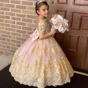 Robes de fille robe de mariée pour enfants fille mi-manches dentelle anniversaire Performance hôte Pengpeng princesse longue