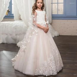 Robes de fille robe de mariée pour enfants dentelle à la main fleur châle détachable Performance anniversaire princesse Poncho