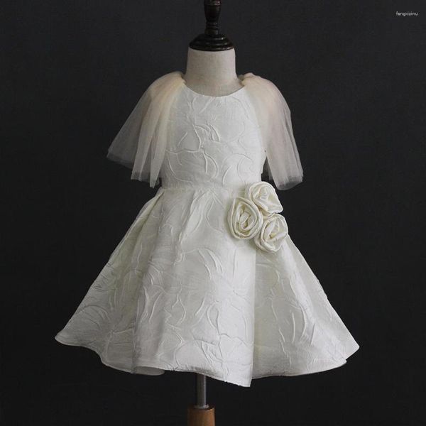 Vestidos de niña Vestido de novia para niños Sin mangas En relieve Rendimiento Cumpleaños Piano Mullido Corto Verano