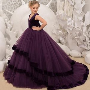 Girl Dresses Children's Wedding Dress Velvet Autumn and Winter Trail Show Festival Pengpeng