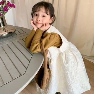 Vestidos para niñas, camisa para niños, otoño 2023, estilo coreano, Color sólido, chaleco con doble botonadura, falda sin mangas, dulce y suelto