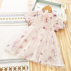 Vestidos de niña Cheongsam Dress Summer's Summer's Body Tink Wash Flower Princesa Princesa de manga corta Ropa de niños