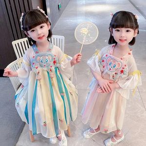 Meisje Jurken Chinese Stijl Hanfu Jurk Dansen Party Kostuum Kinderen Voor Meisjes Vestidos Kralen Vintage 3 Tot 14 Jaar