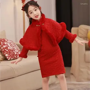 Vestidos de niña estilo chino padre-hijo child cheongsam terciopelo chal engrosado año de moda para mujeres vestidos de niñas