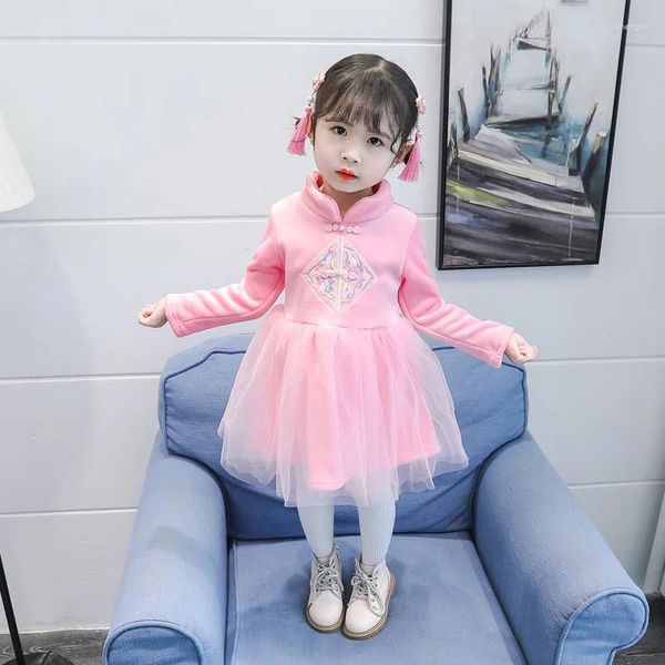 Robes de fille Style chinois hiver enfant robe velours épaissir Costume de fête de mariage princesse bébé vêtements enfant en bas âge Cosplay A864