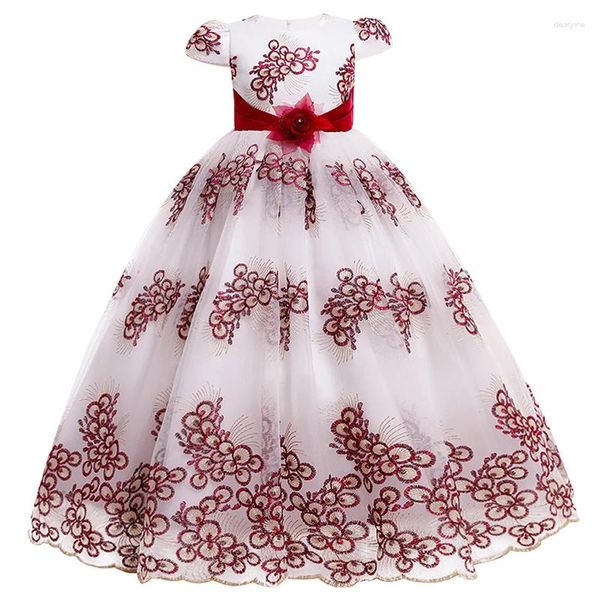 Robes de fille robe de fête de bal de noël robe Jacquard brodée princesse dentelle fleur longue enfants