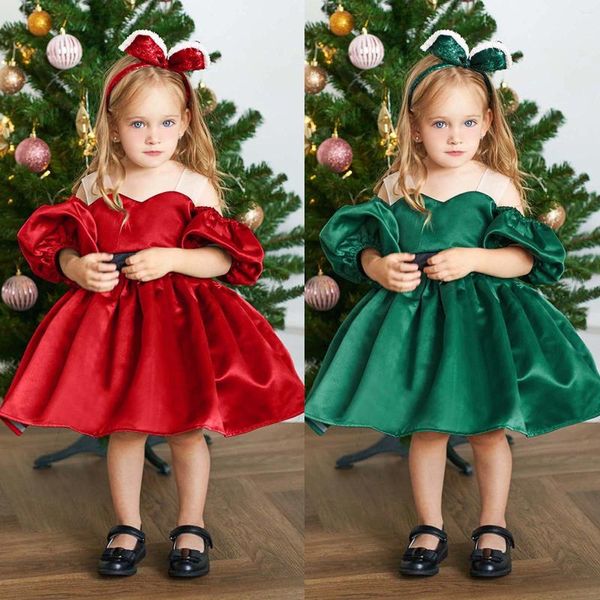 Vestidos de niña Vestido de Navidad para niñas 1er niño pequeño Fiesta de bebé Vestido de princesa Ropa formal Traje de bautizo de años de Papá Noel verde