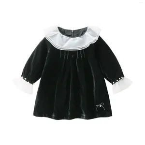 Vestidos para niña, ropa navideña de otoño, vestido de terciopelo para niñas pequeñas, falda con lazo bonito, trajes con pantalones largos negros para fiesta, 1-4T