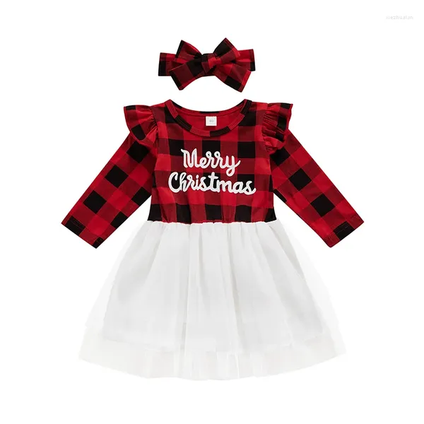 Filles robes de Noël filles robes enfants couchent rond manche longues avec bandeau de bande décontracté pendant 6 mois à 5 ans vêtements pour enfants