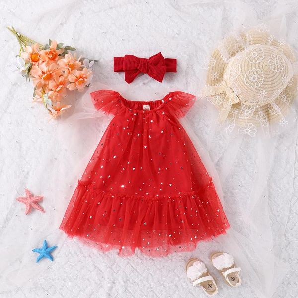 Robes de fille Noël infantile filles robe de soirée 2 pièces princesse belles tenues baptême enfant en bas âge bébé paillettes Tulle Tutu bandeau vêtements