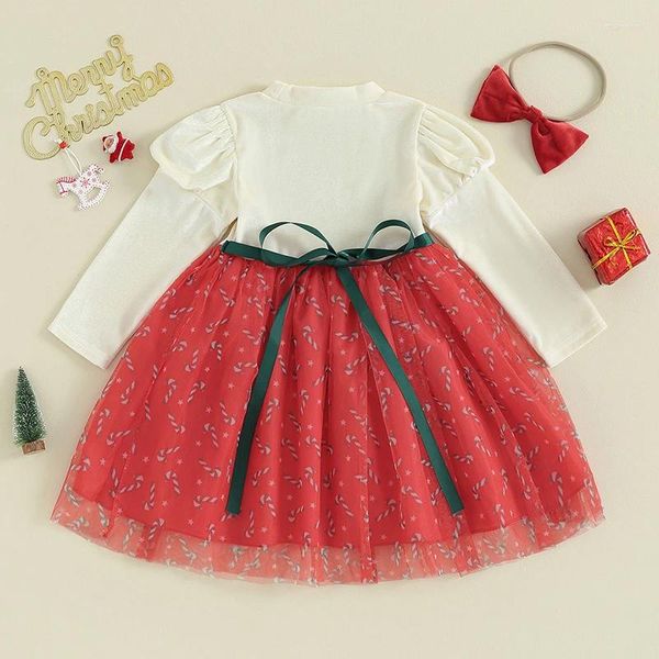 Vestidos de niña Traje de Navidad Ropa Vestido de bebé de manga larga Falda de princesa de malla Conjunto de diadema