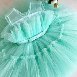 Meisje Jurken Kerst Feestjurk Voor Groene Tule Mouwloze Elegante Verjaardag Prinses Bruiloft Avond VestidosFeestelijk Baby Kostuum