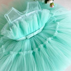 Robes de fille robe de fête de noël pour Tulle vert sans manches élégant anniversaire princesse mariage soirée robesFestive bébé Costume