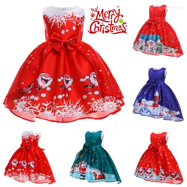 Fille robes fête de noël pour les filles mode imprimé flocon de neige princesse robe mignon père noël noël enfants vêtements 3-10 ans