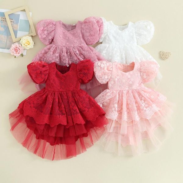 Robes de fille CitgeeSummer bébé robe à fleurs brodé manches bouffantes Tulle Tutu costume de fête de mariage formel