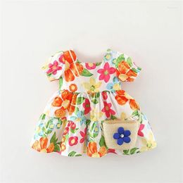 Robes de fille CitgeeSummer infantile bébé filles robe de princesse fleur imprimé à manches courtes doux mignon sac vêtements