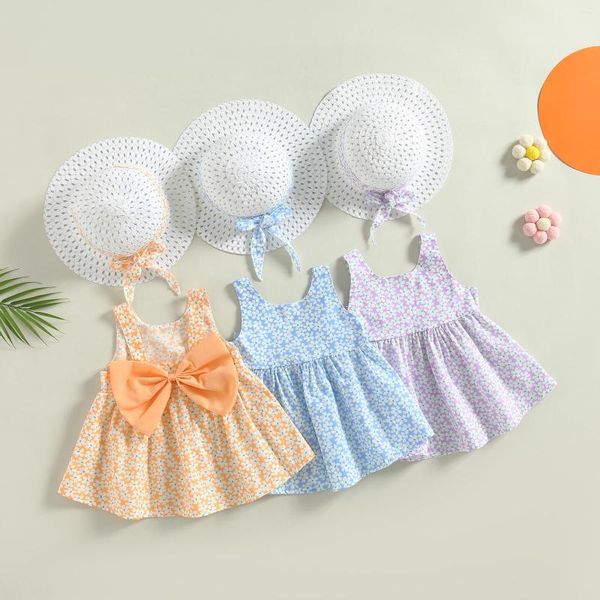 Vestidos de niña CitgeeSummer Infant Baby Girls Princess Dress Cute Bowknot Estampado floral Sin mangas Sweet Sun Hat Ropa