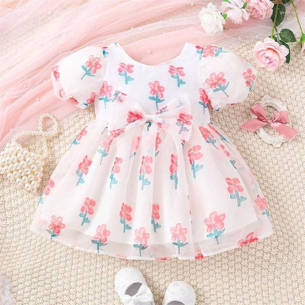 Vestidos de niña CitgeeSummer Ingant Baby Girls A-line Dress Manga corta Bowknot Flower Print Casual Ropa diaria