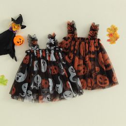 Robes de fille CitgeeSummer enfants Halloween bébé robe en Tulle sans manches imprimé citrouille Tutu vêtements