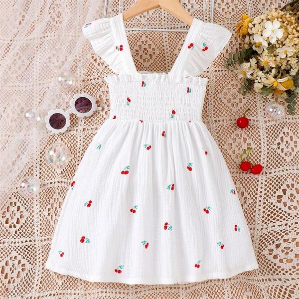 Vestidos de niña CitgeeSummer Niños Vestido para niños pequeños Manga Estampado Una línea Blanco Ropa casual Traje