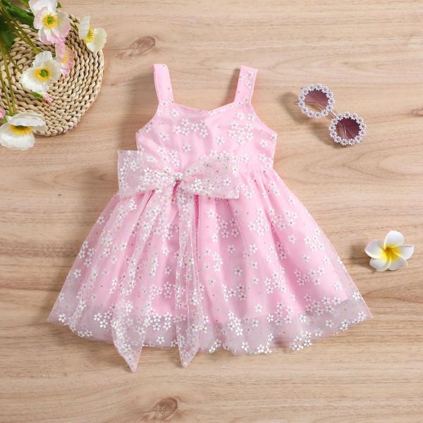 Robes de fille CitgeeSummer Enfants Toddler Girls Princess Dress Casual Floral Sans Manches Bow Mesh Party Wear Vêtements