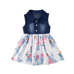 Robes de fille CitgeeSummer Princess Baby Kids Girls Toddler Denim Jeans Dress Patchwork Floral Summer Fashion Clothes