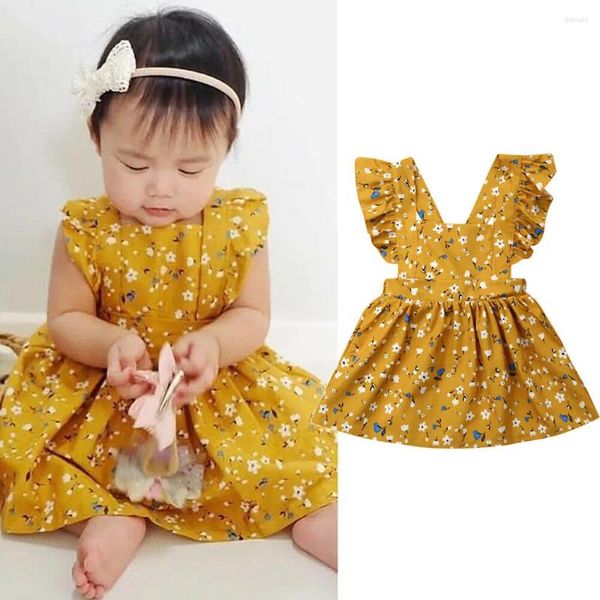 Robes de fille CitgeeSummer enfant en bas âge bébé filles jaune robe de princesse enfants sans manches fête casual