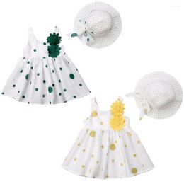 Vestidos de niña CitgeeSummer niño pequeño desfile vestido de flores princesa tutú sombrero para el sol lunares vestido de tirantes ropa