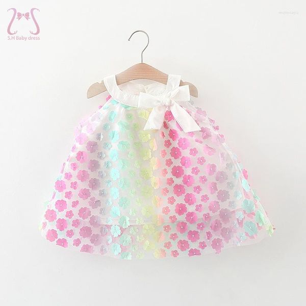 Fille Robes Fleurs Colorées Bébé Fête D'anniversaire Princesse Robe De Soirée Sweet Toddler Sans Manches Enfants Vêtements Pour Enfants 0 À 3 Ans