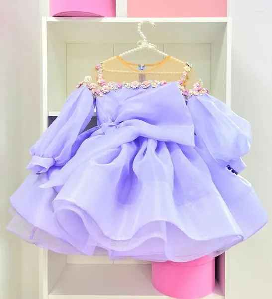 Robes de fille à venir lilas bébé filles fête infantile 1 an anniversaire grand nœud robe de princesse pour robe de demoiselle d'honneur robes