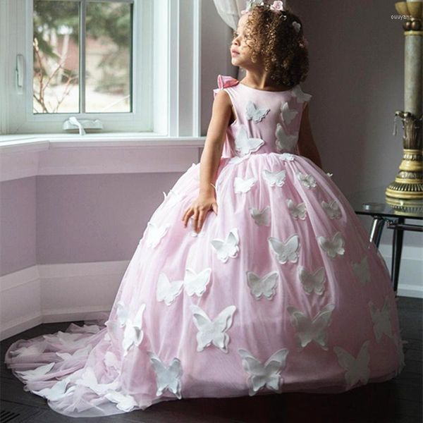 Robes de fille à venir robe de fleur de Tulle avec des papillons faits à la main robes de bal gonflées pour les filles fête enfants Pageant sur mesure