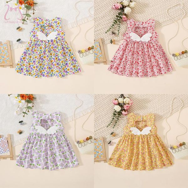 Fille Robes Cool Respirant Bébé Dos Nu Robe Sans Manches Ailes Floral Enfants Vêtements D'été Doux Toddler Costume 0 À 3 Ans