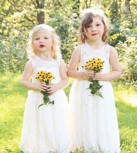 Vestidos de niña Vestido de niña de las flores del país Encaje de marfil con nudo de lazo Recorte Niños pequeños Niños Ropa de fiesta infantil Junor Boho Vestidos de dama de honor