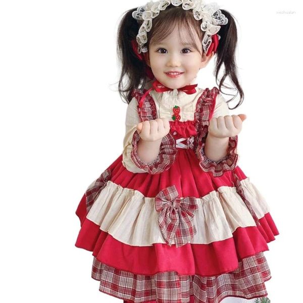 Vestidos de niña personalizados Lolita de manga larga vestido rojo para niños ropa esponjosa princesa ropa de Navidad para niñas