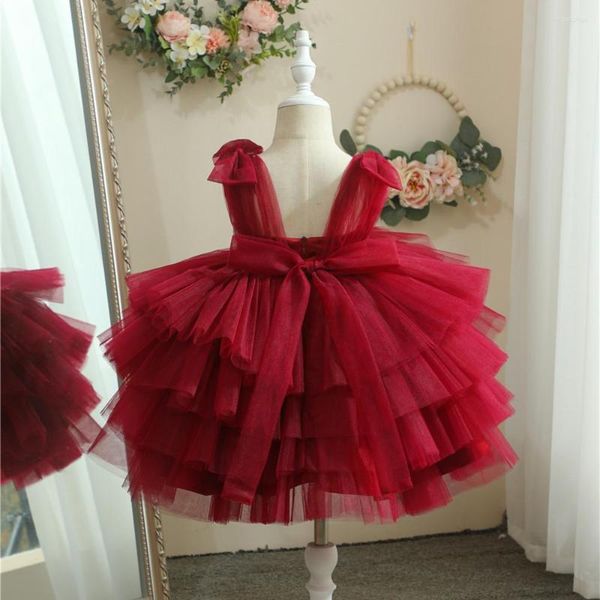 Robes de fille mignonne 2023 robe de filles de fleur avec manches pour la fête de mariage dentelle bouffante arc princesse robe de bal petite tenue d'anniversaire