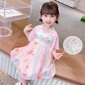 Robes de fille mignonnes et belles pour enfants, robe d'été Super féerique Hanfu, jupe en mousseline de soie Antique de style chinois pour filles, 2024